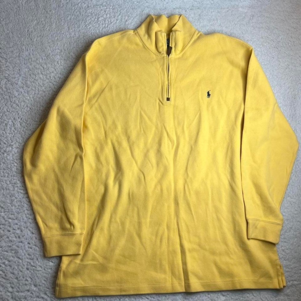Vintage‎ polo Ralph Lauren men's yellow quarter zip sweater 90s 2xlt preppy